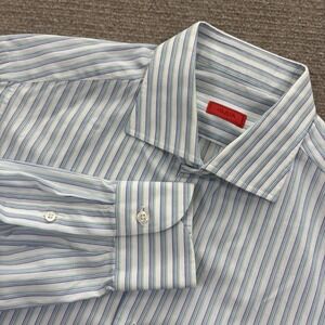 Isaia‎ Blue/Green Striped Cotton Button Down Shirt Men's Size 16/41 EUC